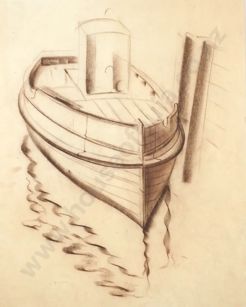 John Weeks - Art Deco Boat Study, Conté  (c.1930s) Image 1++