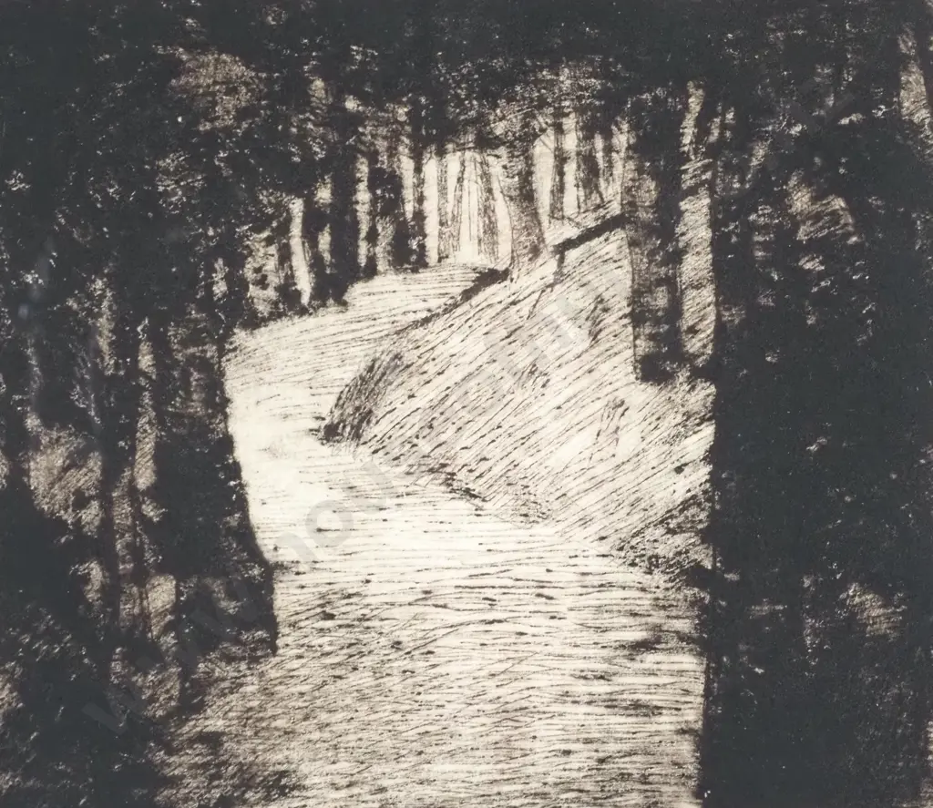 Sam Cairncross - Pine Trees, Dry Point Etching (1951) Image 1++