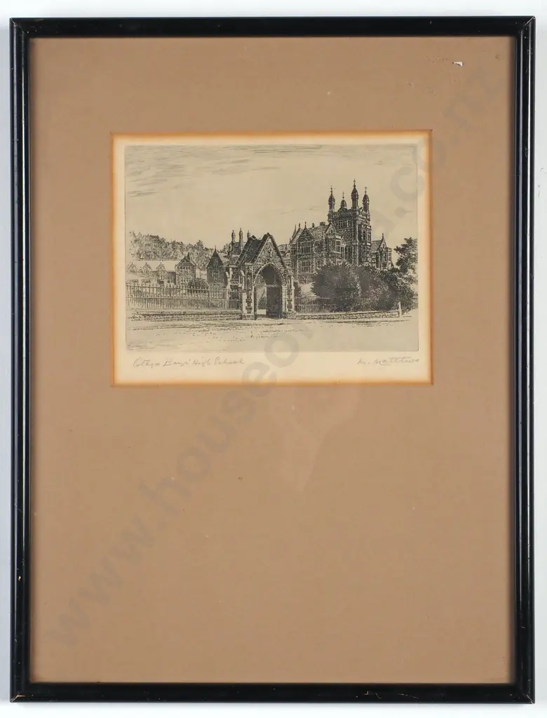 Marmaduke Matthews - 'Otago Boys High School', Etching Image 1++