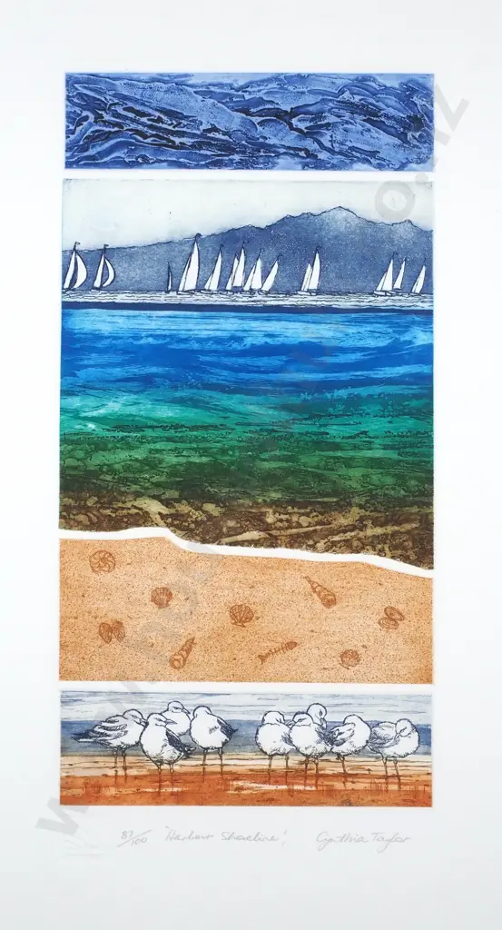 Cynthia Taylor - Harbour Shoreline,  Etching on Paper Image 1++