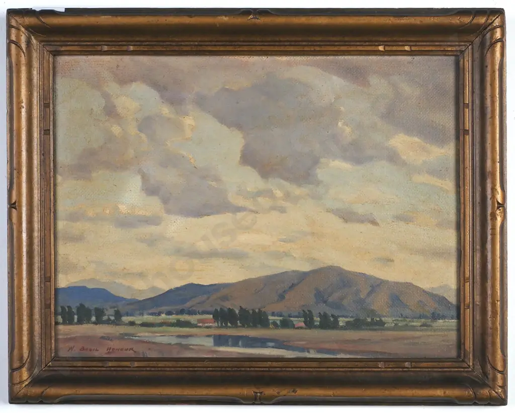 W Basil Honour - Hills & Farmland Scene, Oil on Canvas Board Image 1++