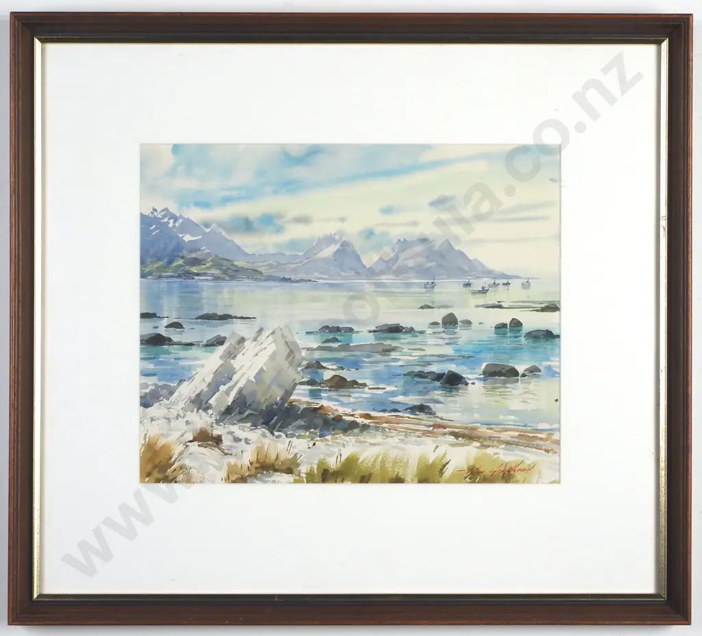 Aston Greathead - Kaikoura Coast w Fishing Boats, Watercolour Image 1++