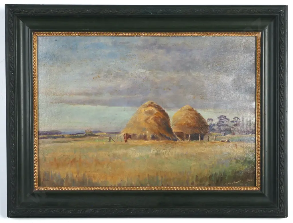 G W Bradley - Haystacks, Coutts Island, Oil Image 1++