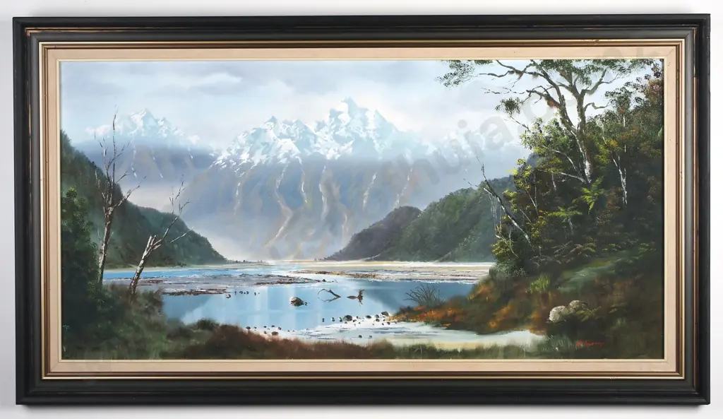 Michael Finnerty - 'South Island Mountain Lake Scene', Oil on Board Image 1++