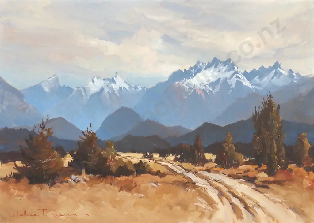 Wallace T Keown - Cathedral Mountains, Manapouri, Oil on Board Image 1++