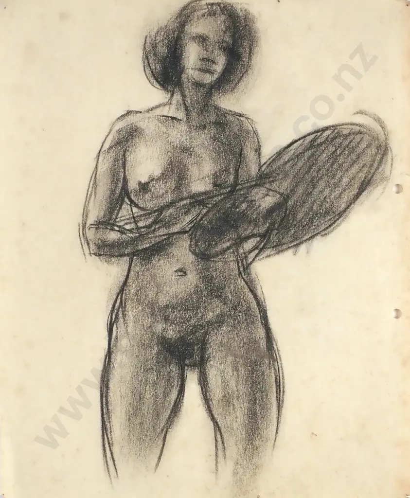 Sam Cairncross - Nude Study with Palette, Charcoal (c. 1940s) Image 1++
