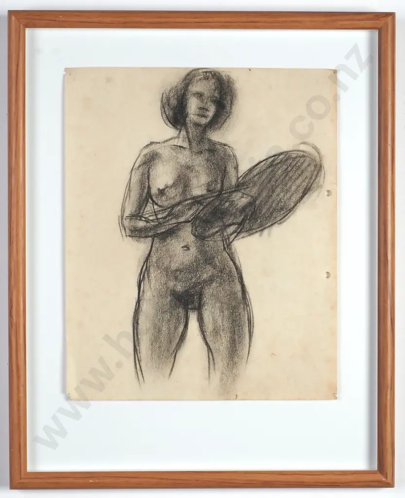 Sam Cairncross - Nude Study with Palette, Charcoal (c. 1940s) Image 1++