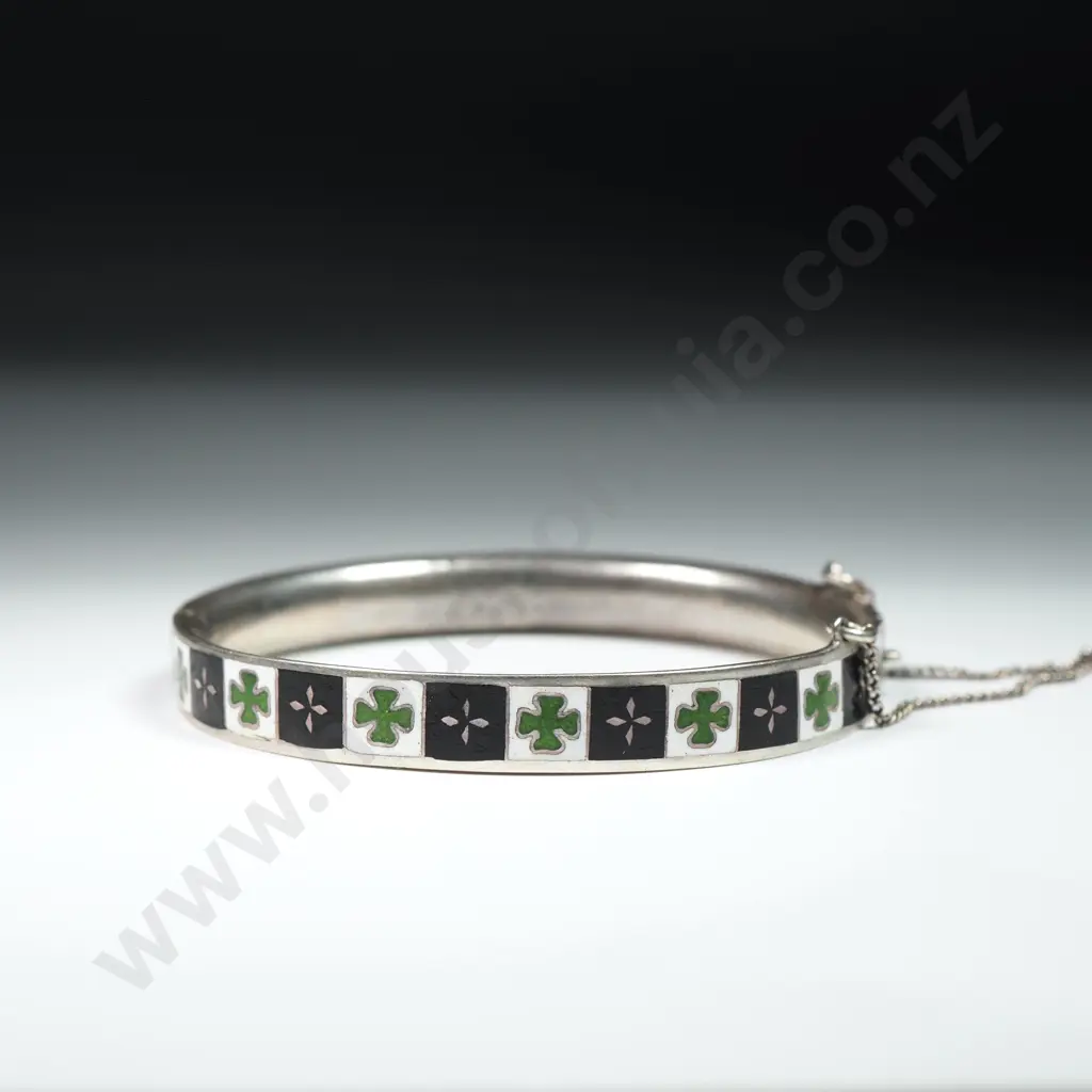 .800 Silver Antique Enamel Hinged Bracelet Image 1++