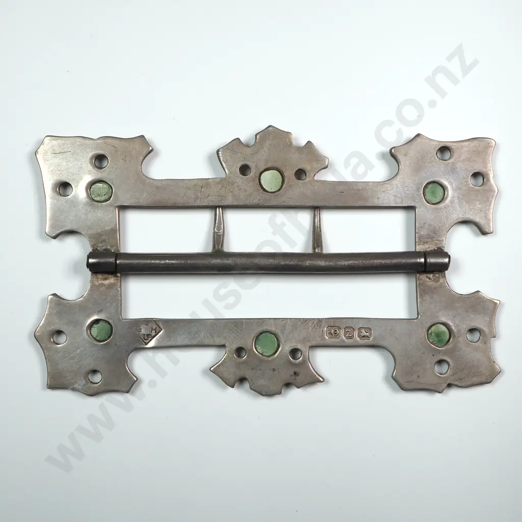 Birmingham Guild of Handicraft Silver & Turquoise Belt Buckle in the Leaf & Berry Design Image 1++
