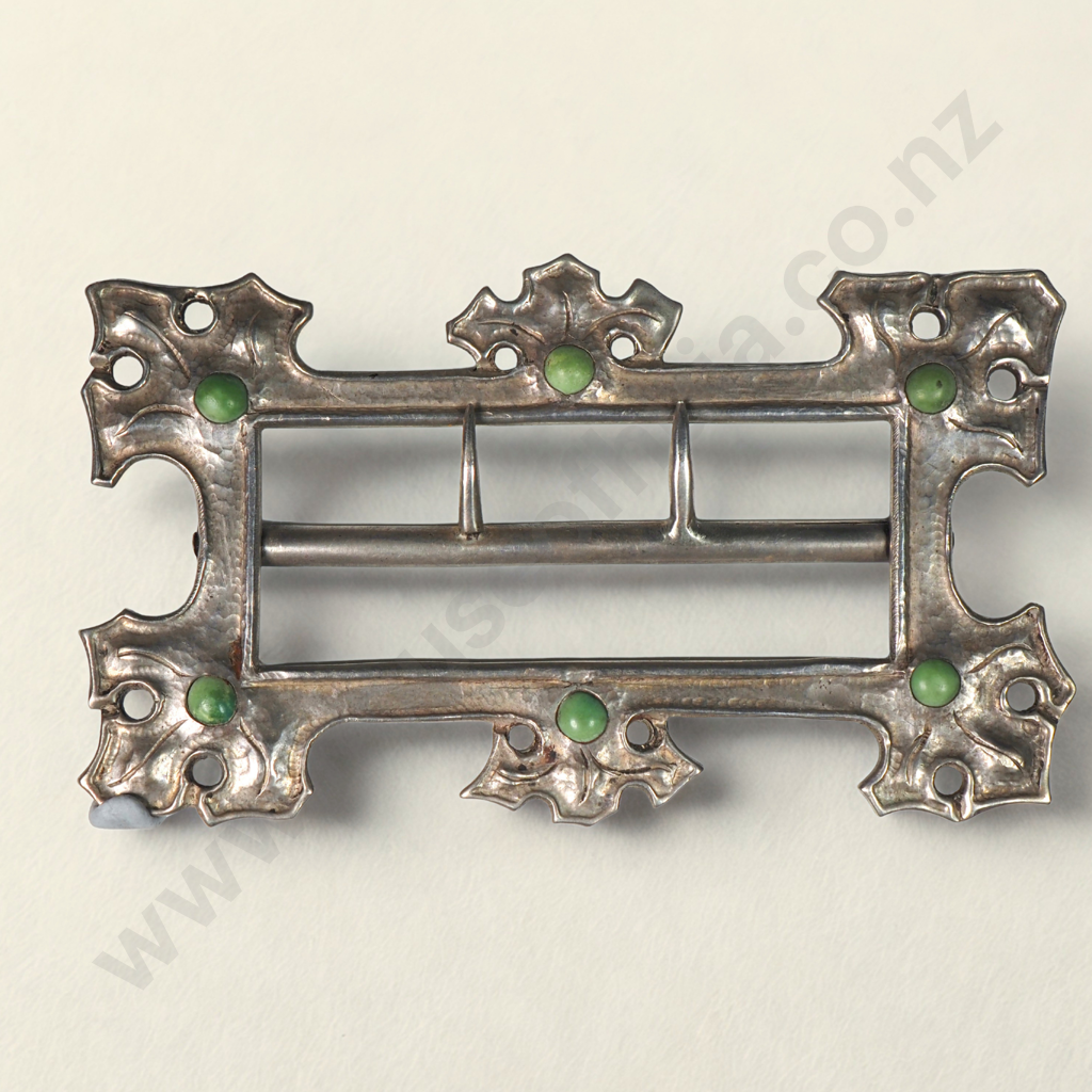 Birmingham Guild of Handicraft Silver & Turquoise Belt Buckle in the Leaf & Berry Design Image 1++