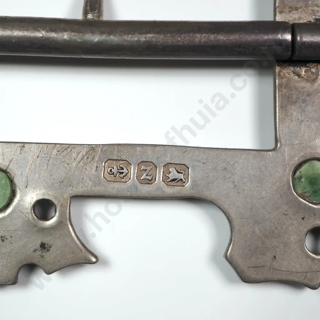 Birmingham Guild of Handicraft Silver & Turquoise Belt Buckle in the Leaf & Berry Design Image 1++