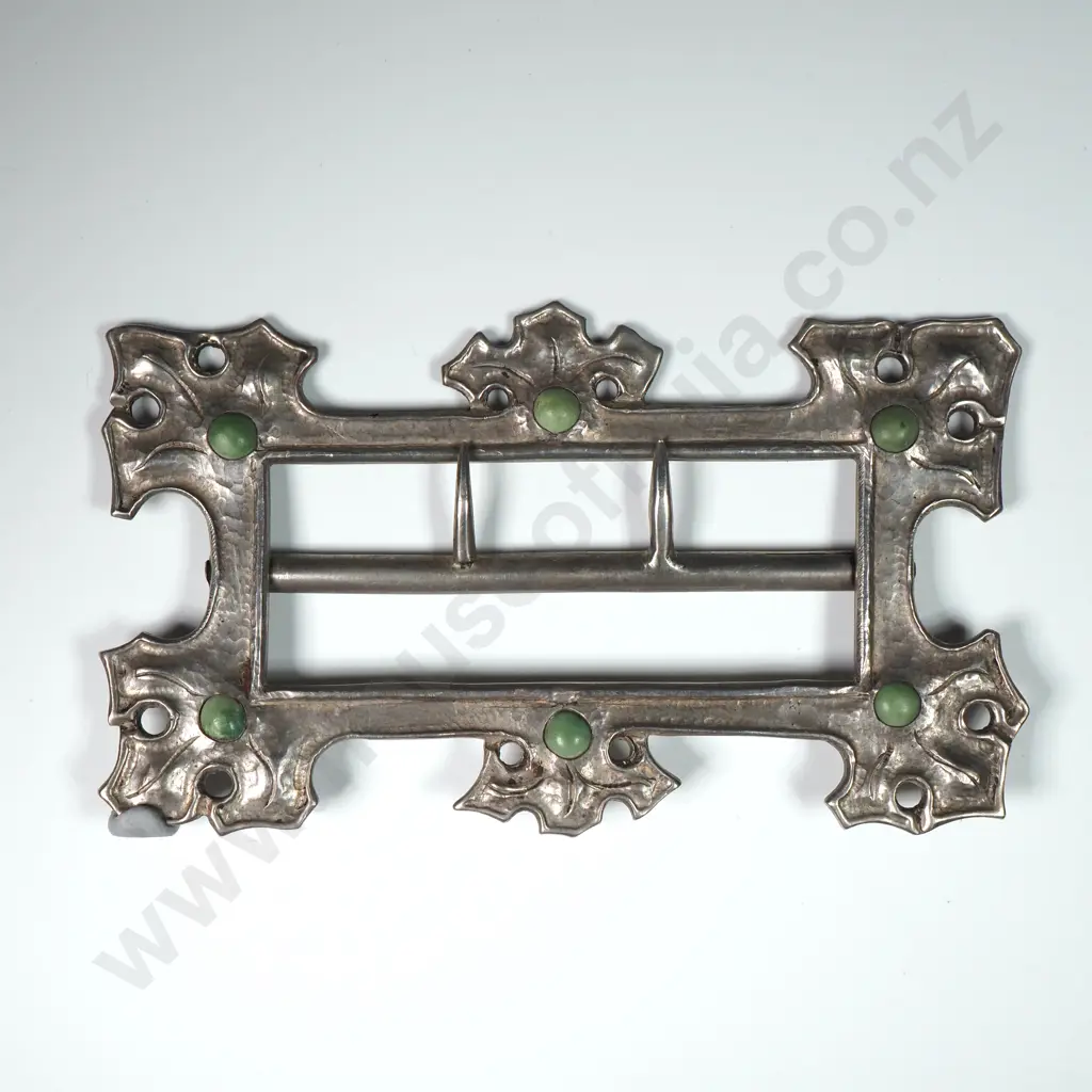 Birmingham Guild of Handicraft Silver & Turquoise Belt Buckle in the Leaf & Berry Design Image 1++