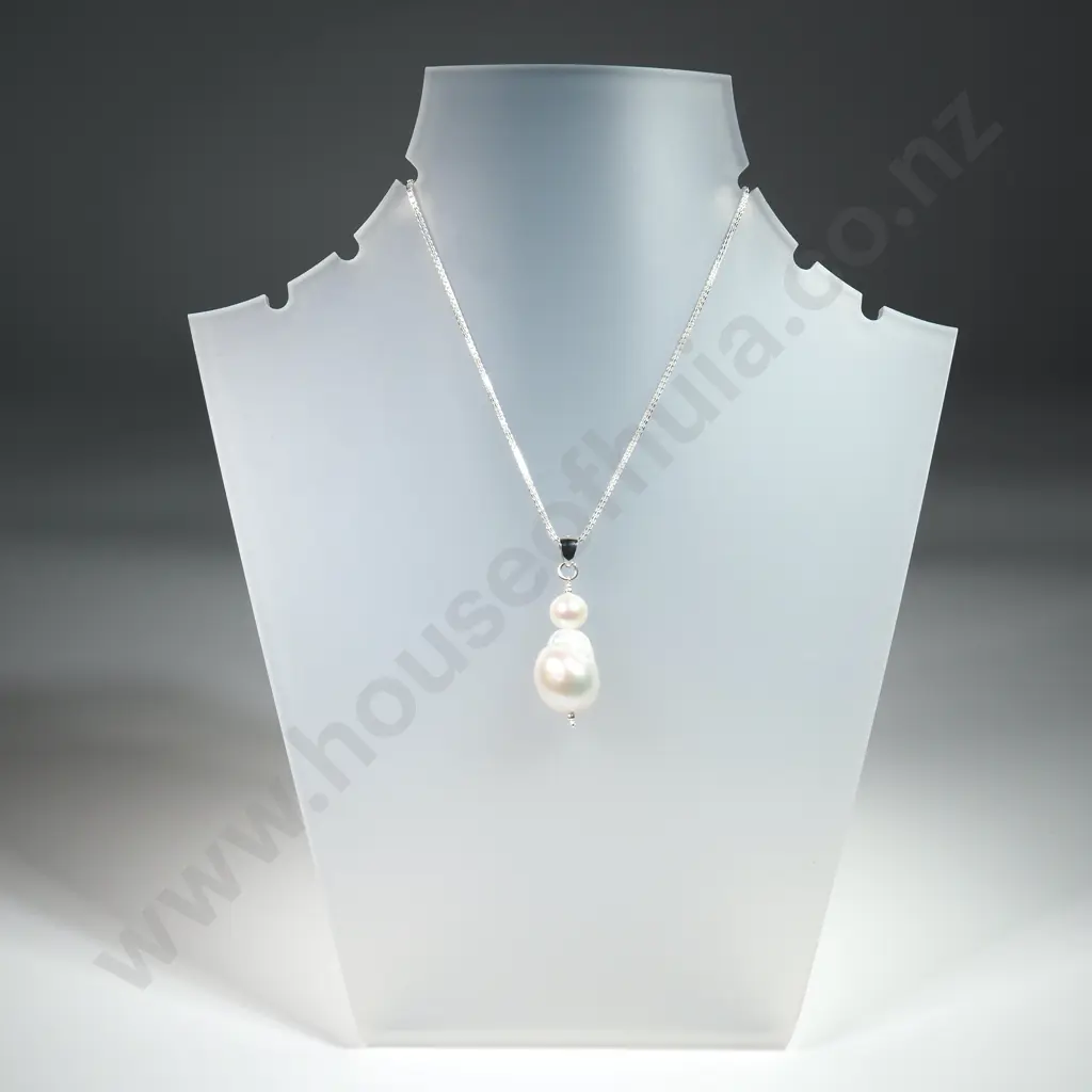 Sterling Silver & Baroque Pearl Pendant Necklace Image 1++