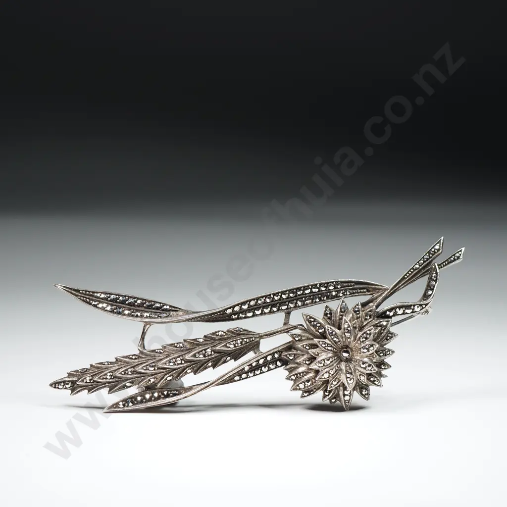 Large Sterling Sivler German Marcasite Brooch Image 1++