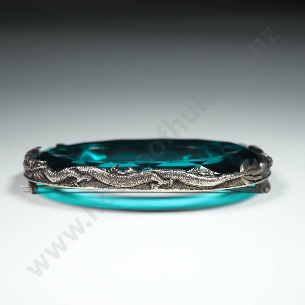 Impressive Blue Stone Dragon Costume Brooch Image 1++