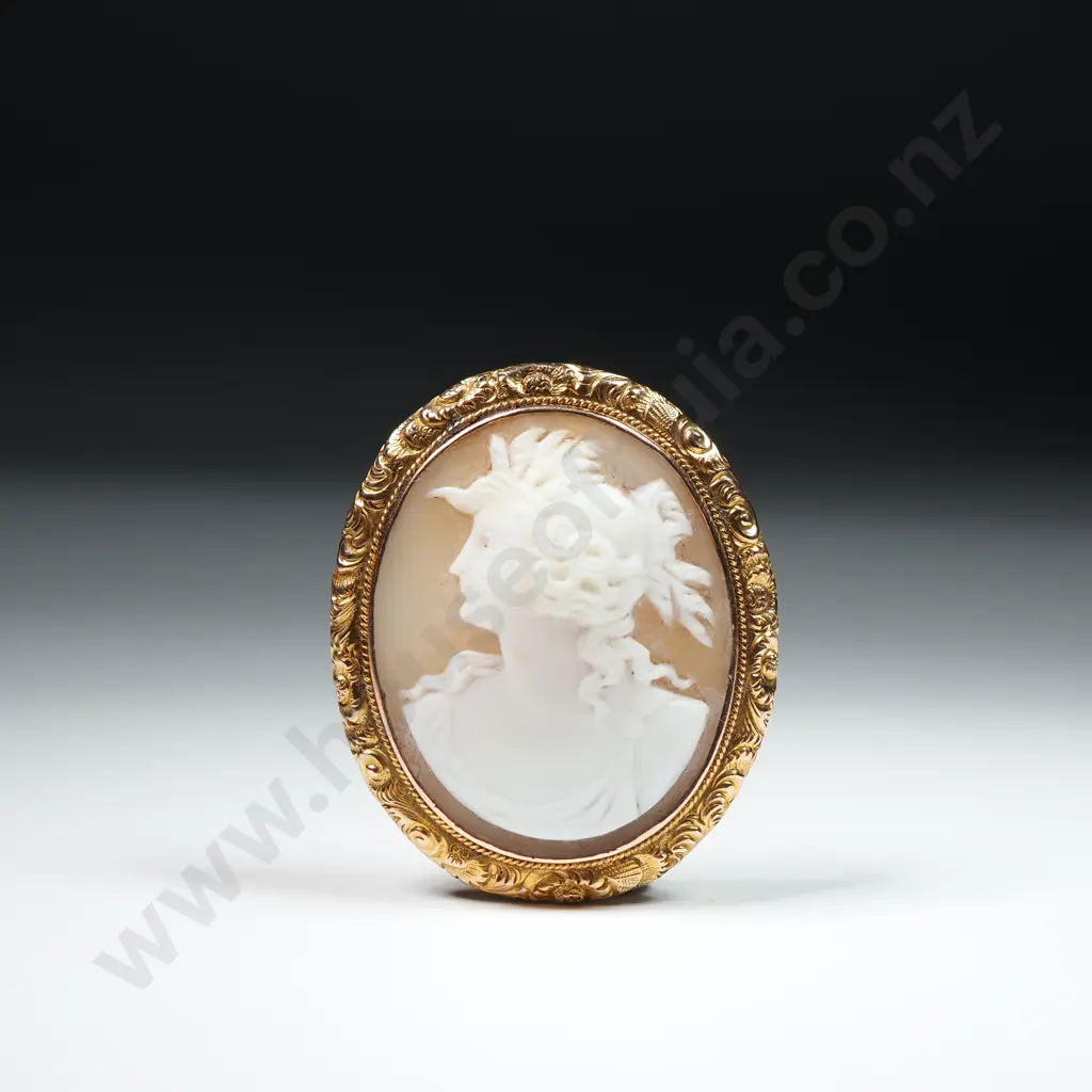 Antique 9ct Gold Cameo Brooch w Ornate Detailing Image 1++