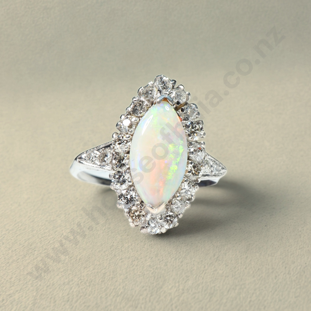 Exquisite Platinum, Opal & Diamond Art Deco Ring w Valuation for $4,900.00 Image 1++