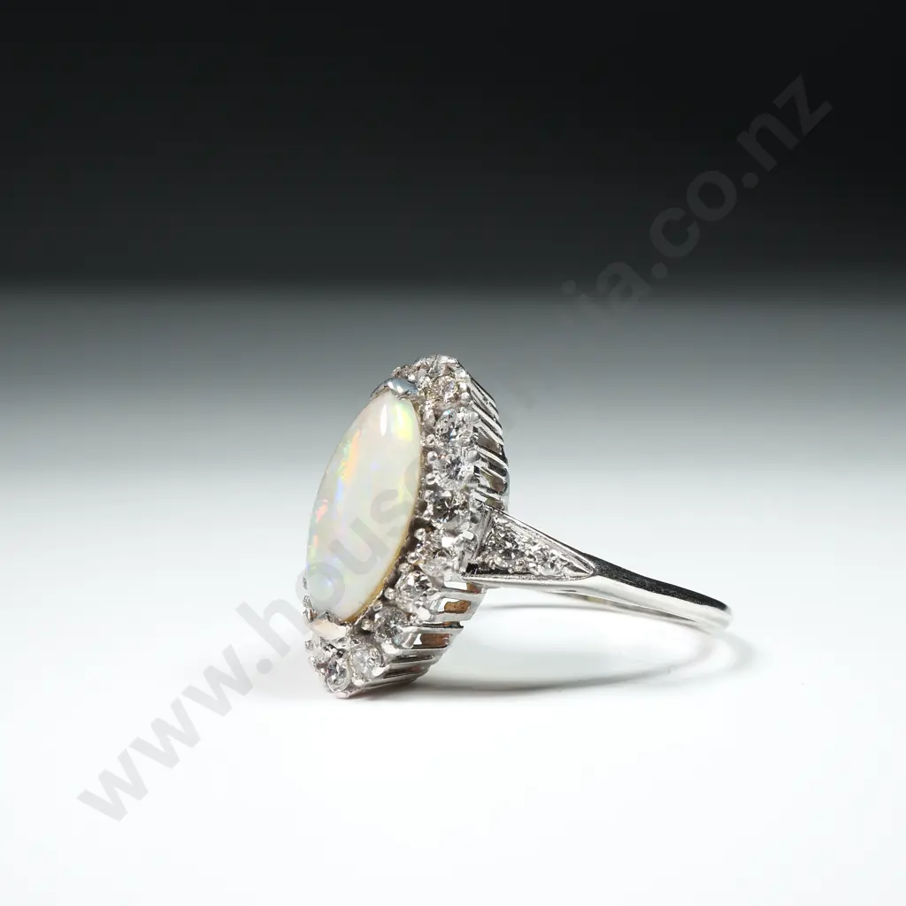 Exquisite Platinum, Opal & Diamond Art Deco Ring w Valuation for $4,900.00 Image 1++