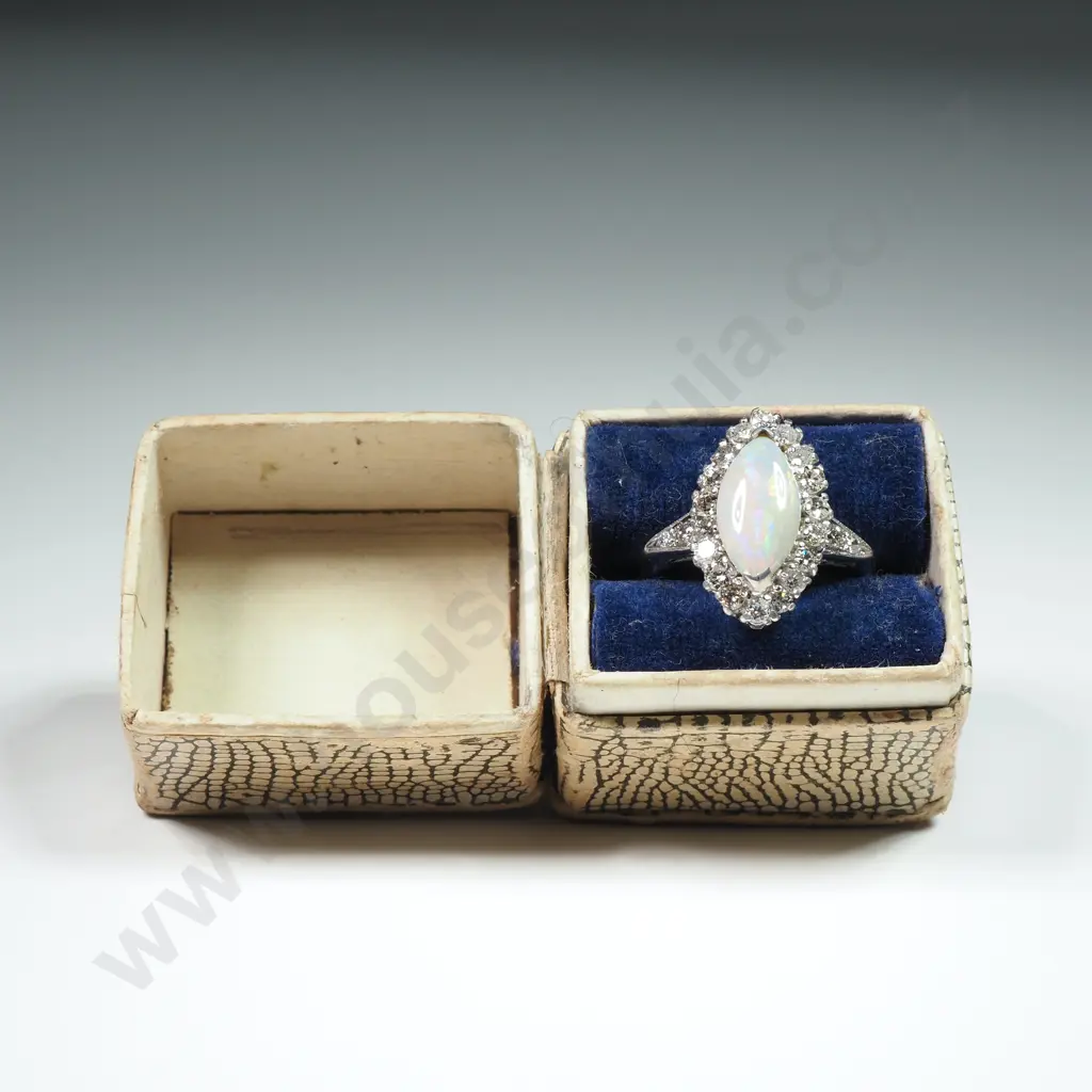 Exquisite Platinum, Opal & Diamond Art Deco Ring w Valuation for $4,900.00 Image 1++