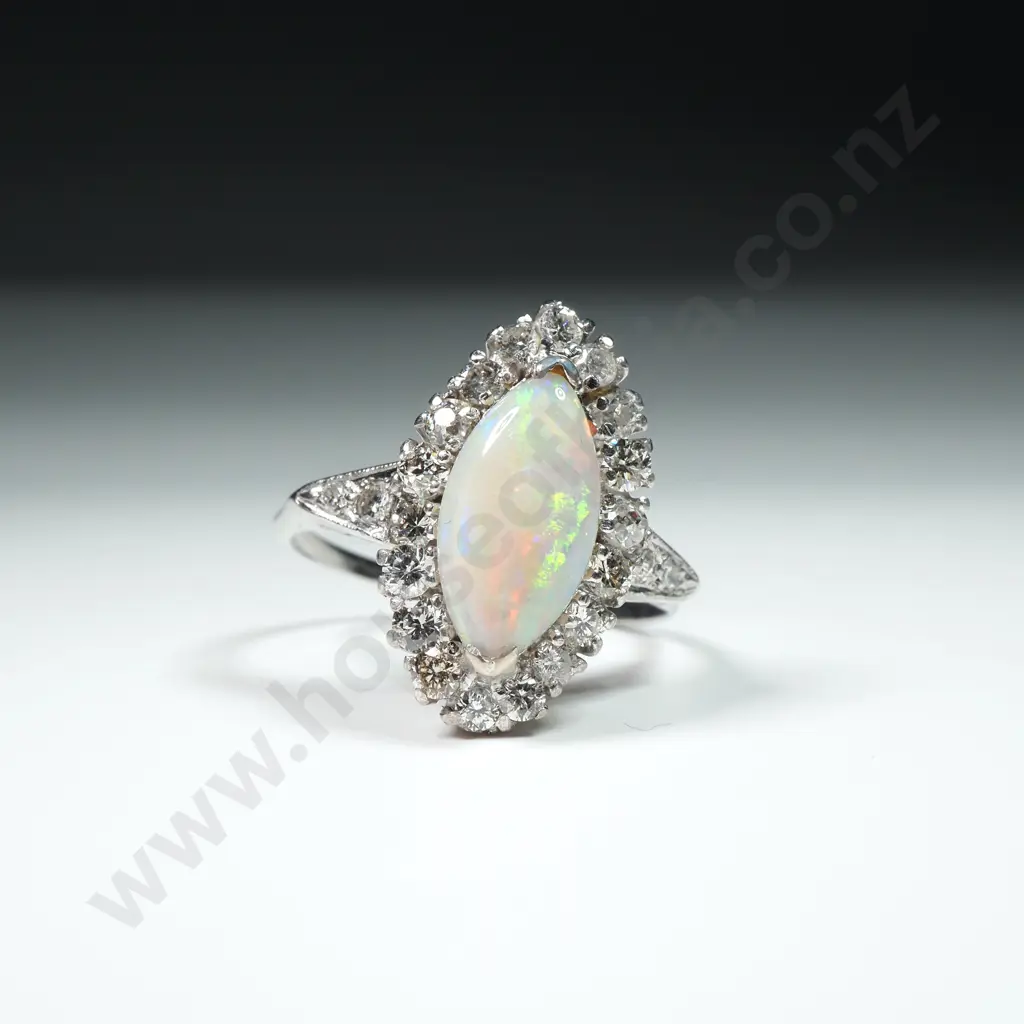 Exquisite Platinum, Opal & Diamond Art Deco Ring w Valuation for $4,900.00 Image 1++