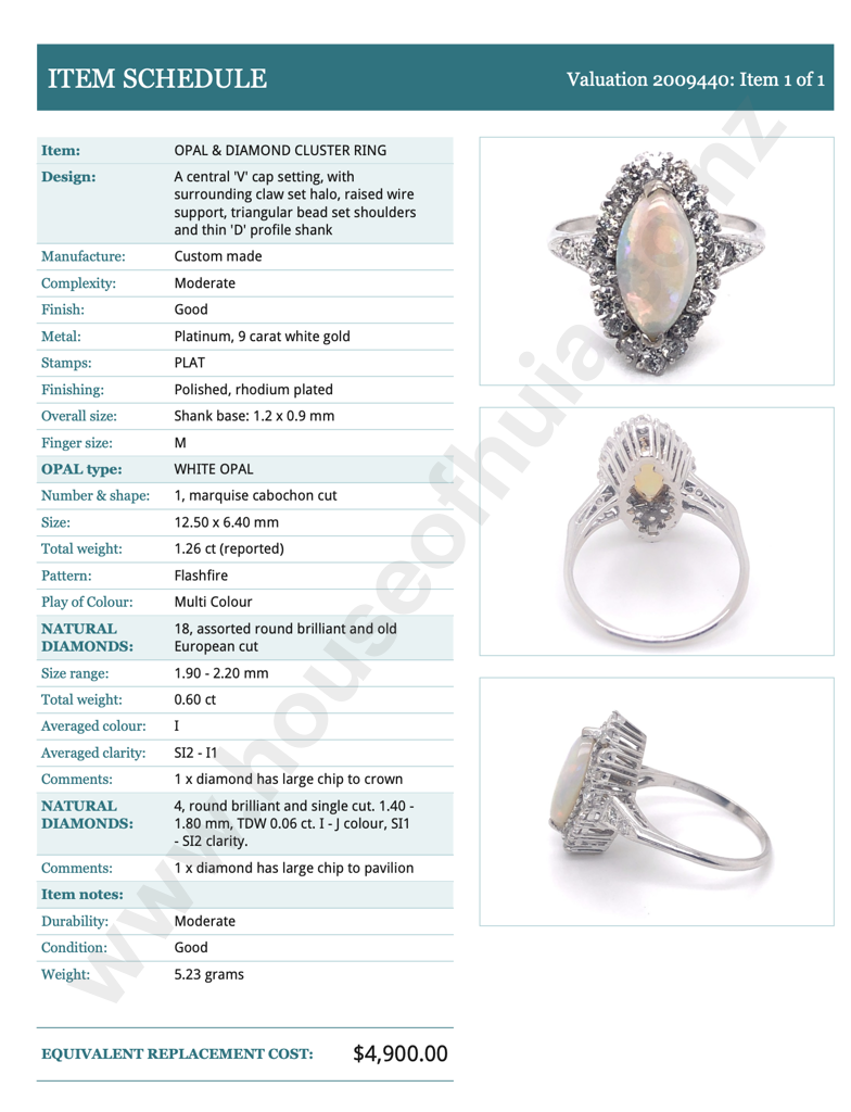 Exquisite Platinum, Opal & Diamond Art Deco Ring w Valuation for $4,900.00 Image 1++