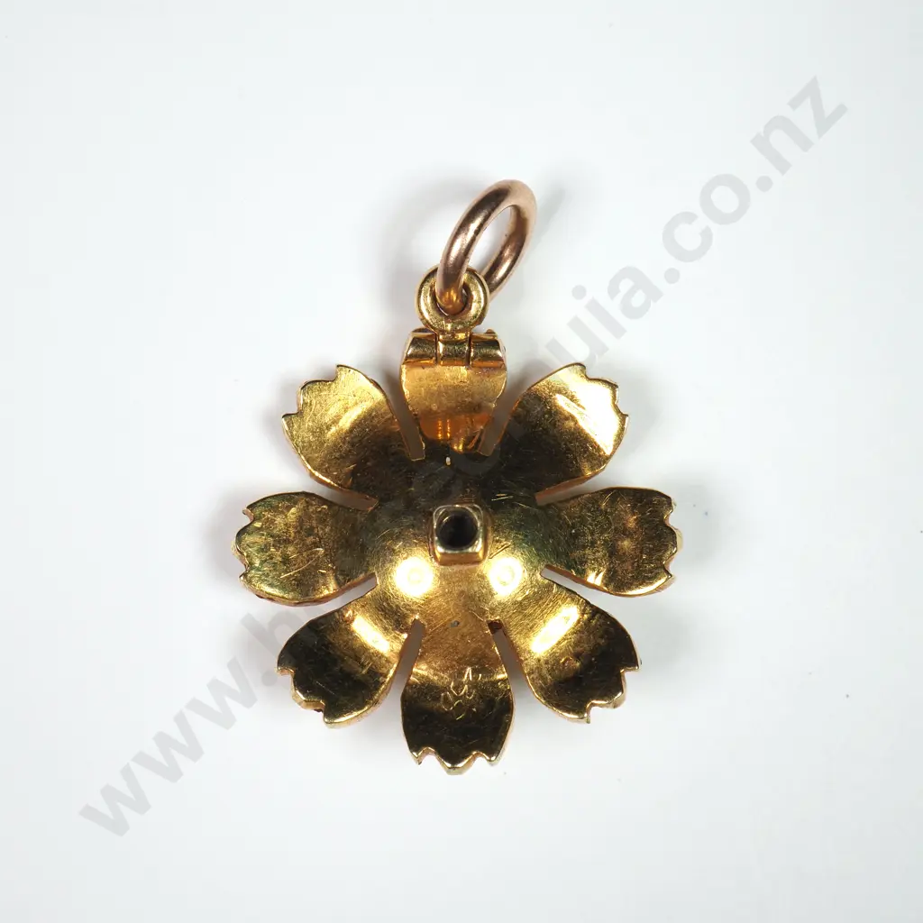 Antique 15ct Gold Seedpearl Flower Pendant Image 1++