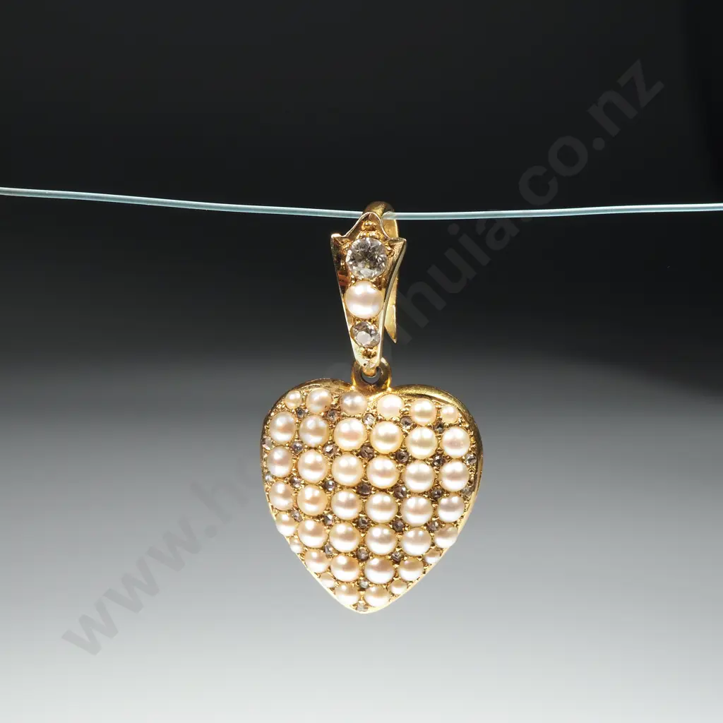 Exceptional 15ct Gold Seed Pearl & Diamond Pendant Locket Image 1++