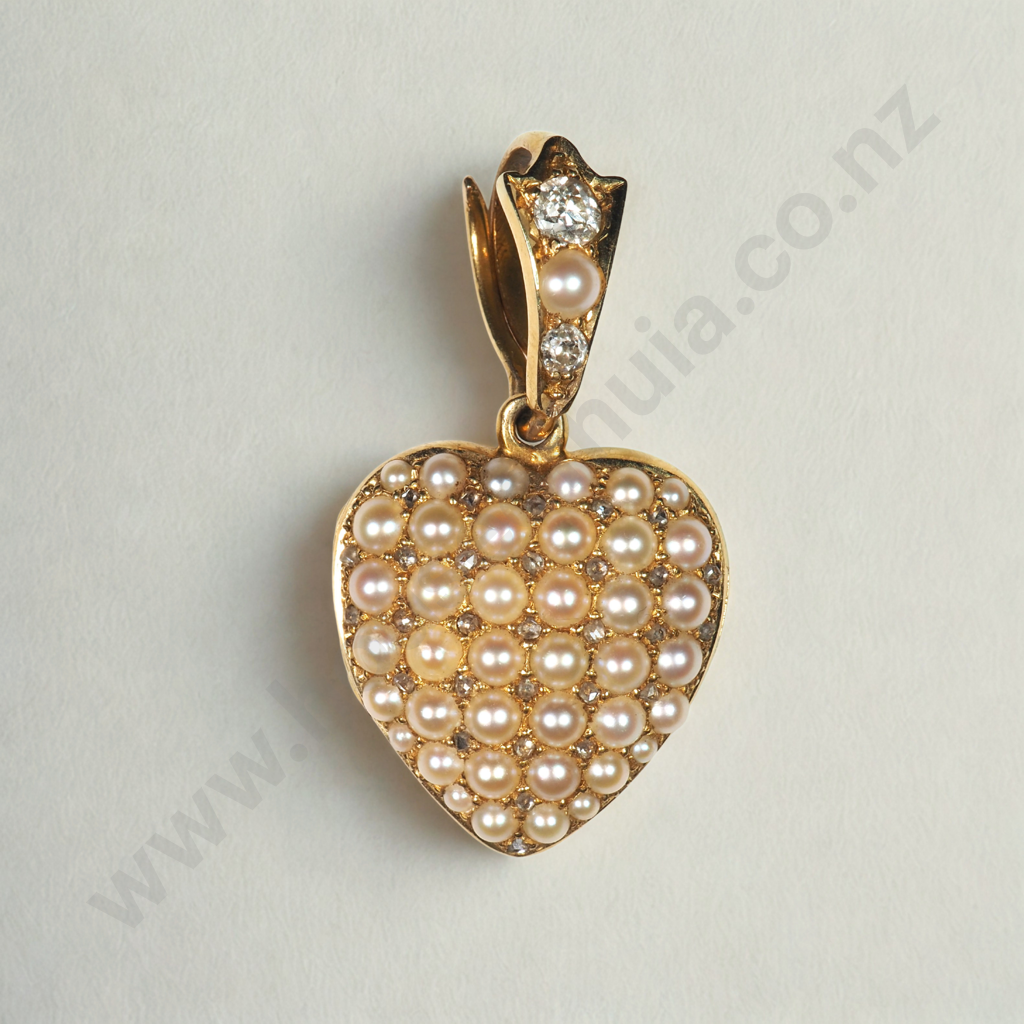 Exceptional 15ct Gold Seed Pearl & Diamond Pendant Locket Image 1++