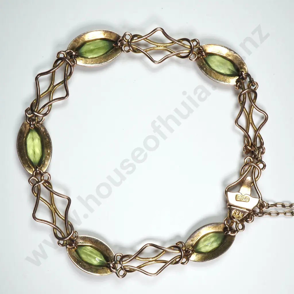 Antique 9ct Gold Peridot & Seedpearl Bracelet Image 1++