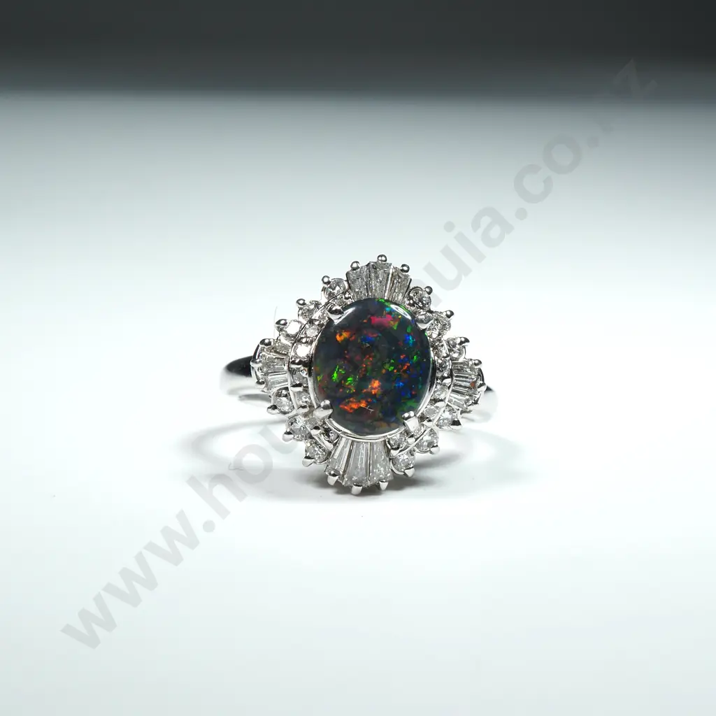 Impressive Platinum Lightening Ridge Black Opal & Diamond Ring w Valuation for $10,400 Image 1++