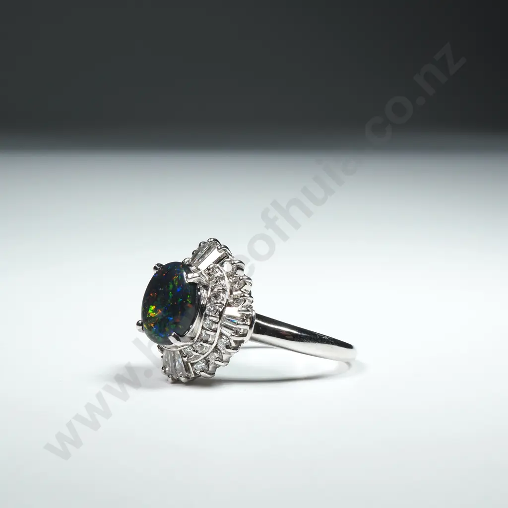 Impressive Platinum Lightening Ridge Black Opal & Diamond Ring w Valuation for $10,400 Image 1++