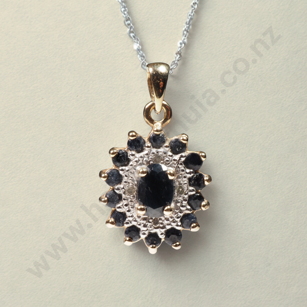 9ct Gold Sapphire Cluster Pendant Image 1++