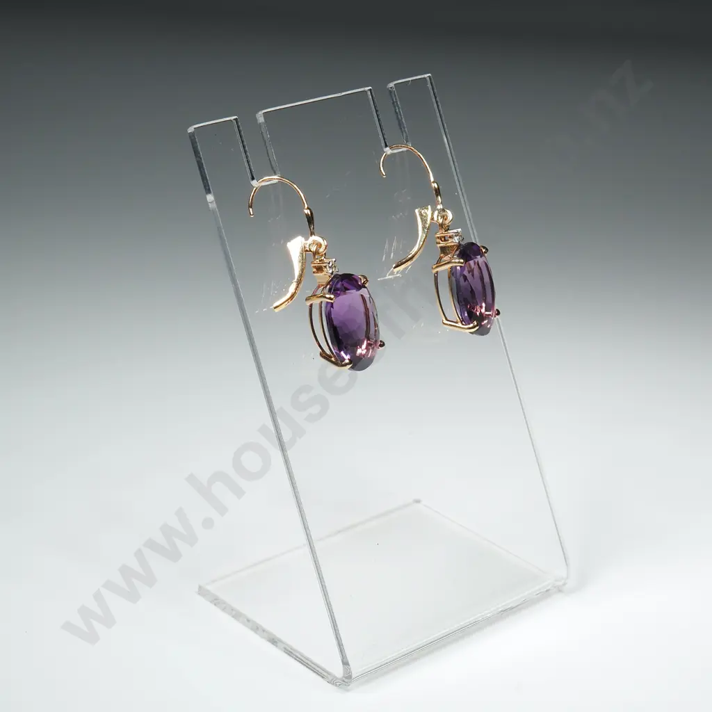 14ct Gold Diamond & Amethyst Earrings Image 1++