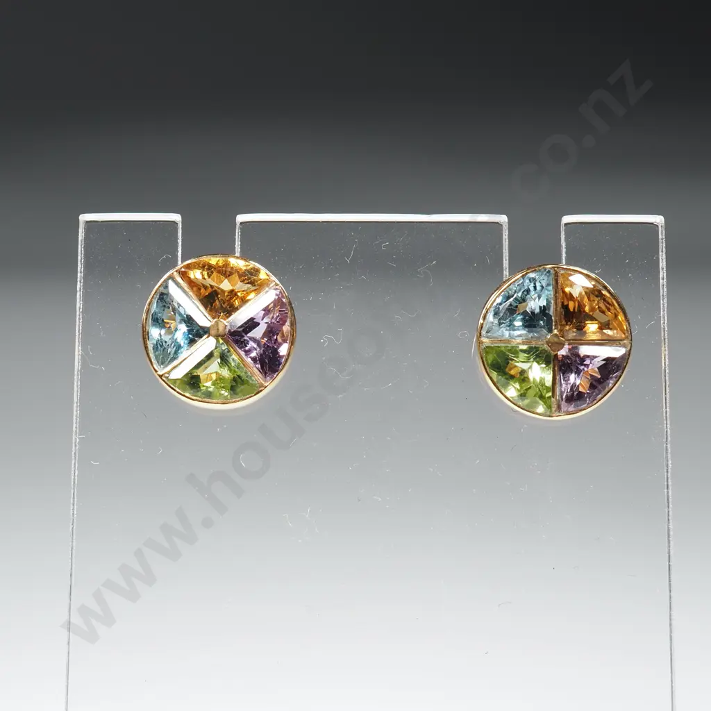 14ct Gold Earrings w Peridot, Amythest, Blue Topaz & Citrine Image 1++