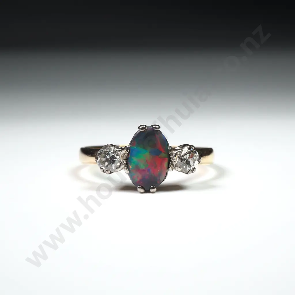 18ct Black Opal & Two Diamond Ring Image 1++