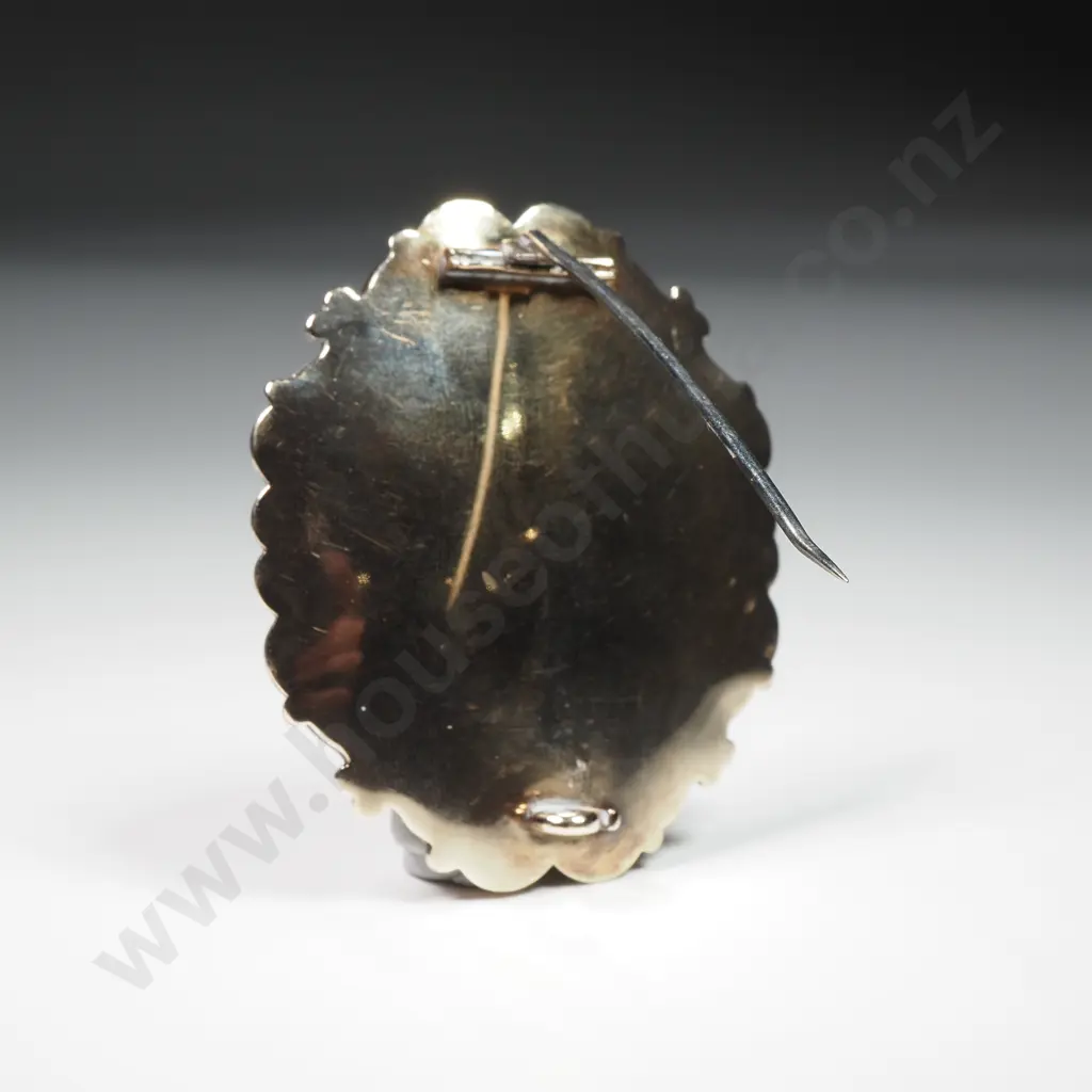 Antique Rolled Gold Mourning Brooch w Hand Painted Portrait Image 1++