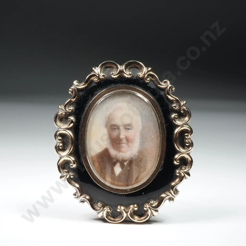 Antique Rolled Gold Mourning Brooch w Hand Painted Portrait Image 1++