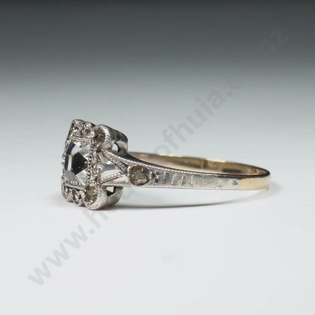 Ar Deco Ring in 9ct Gold & Sterling Silver Image 1++