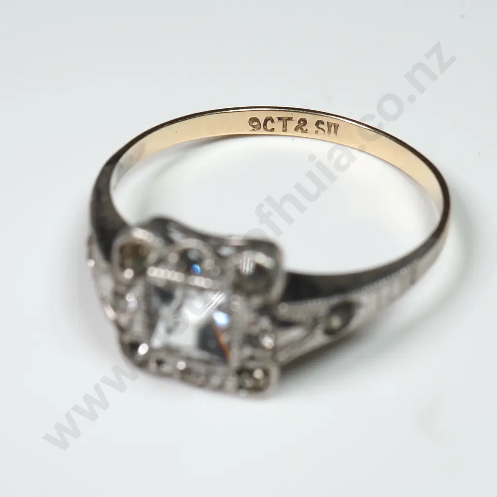 Ar Deco Ring in 9ct Gold & Sterling Silver Image 1++