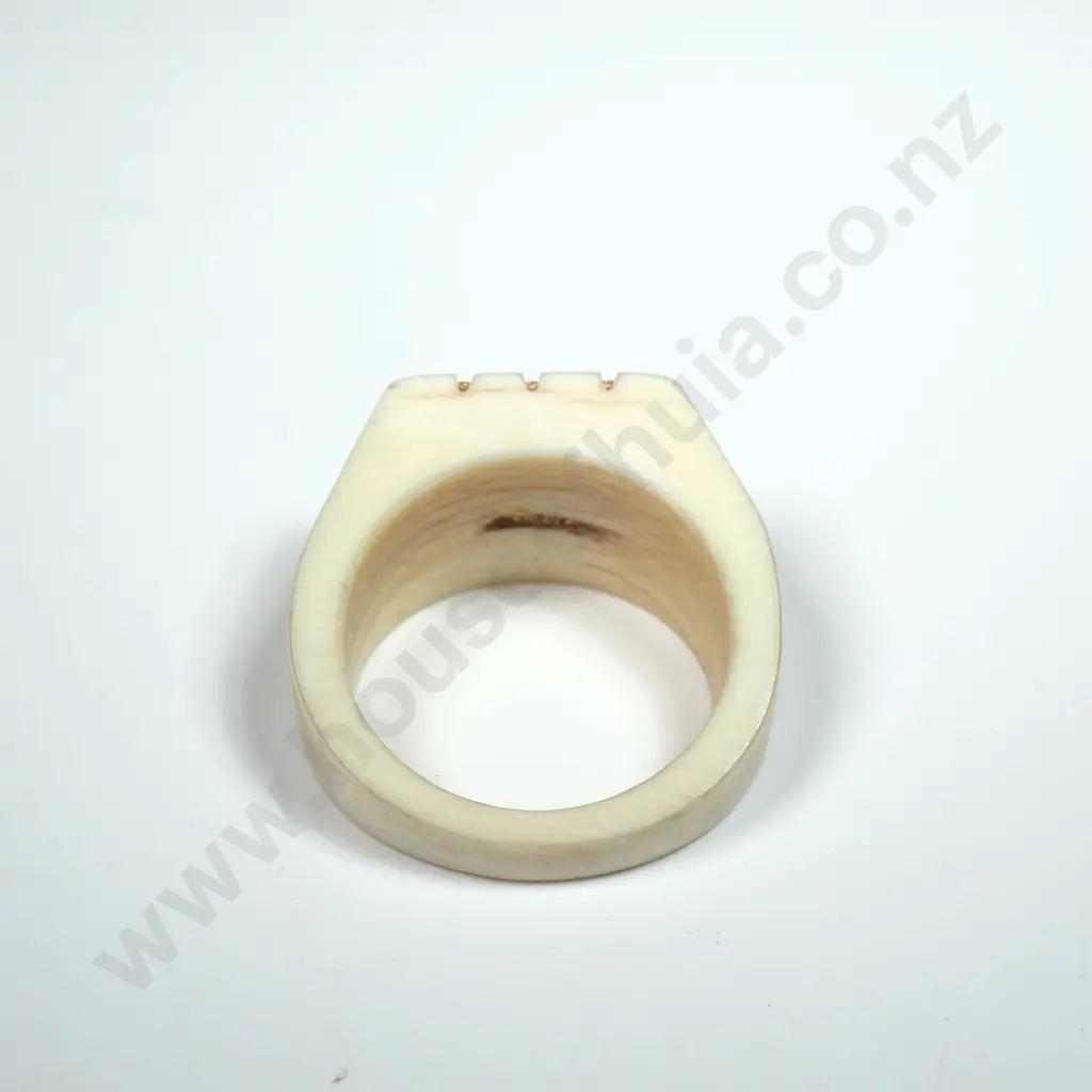 Vintage Carved Ivory & 14kt Gold Inlay Ring Image 1++