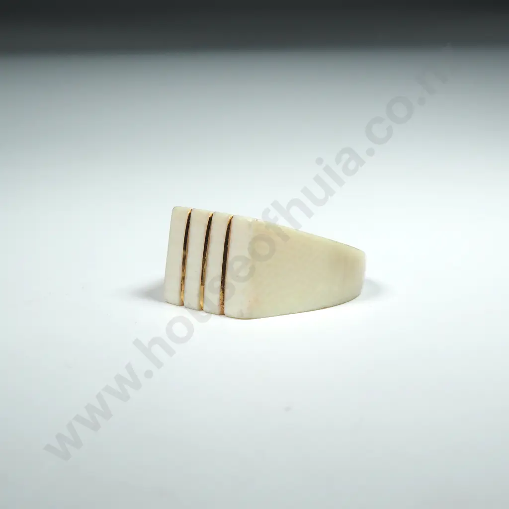 Vintage Carved Ivory & 14kt Gold Inlay Ring Image 1++