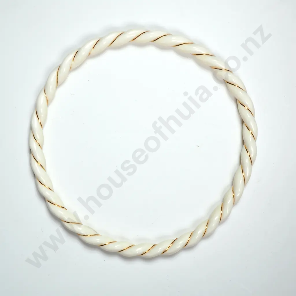 Vintage Chinese Carved Ivory & 14K Inlay Bangle Image 1++