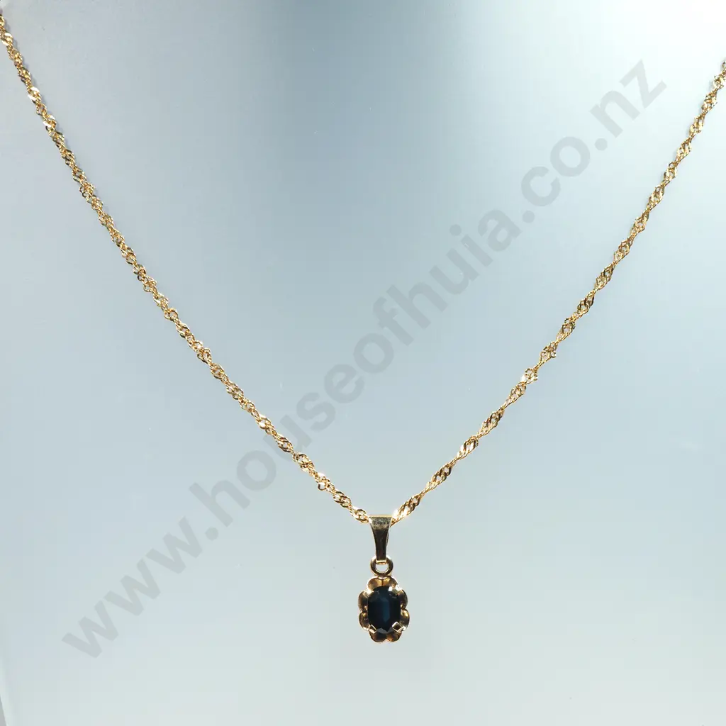 9ct Gold Necklace & Sapphire Pendant Image 1++