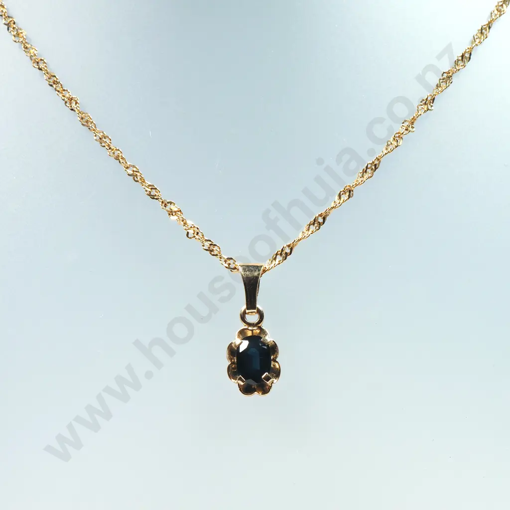 9ct Gold Necklace & Sapphire Pendant Image 1++