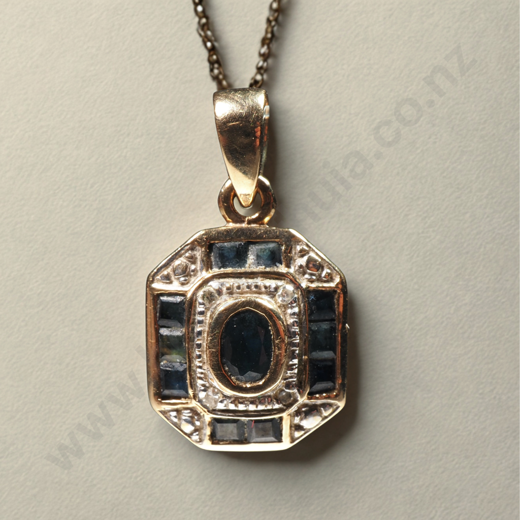 9ct Gold Sapphire Cluster Pendant Image 1++