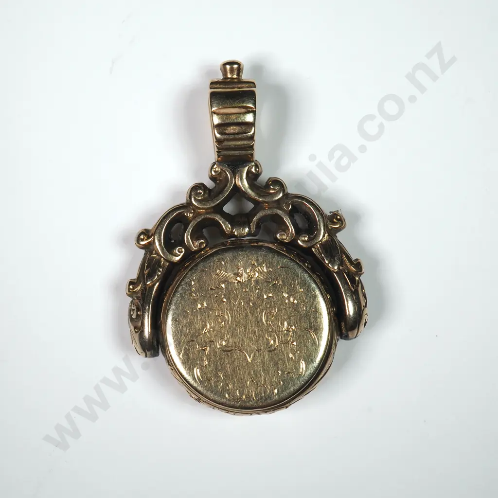 9ct Gold Memorial Fob Spinner w Carved Bloodstone and Memorial Reverse Locket Image 1++