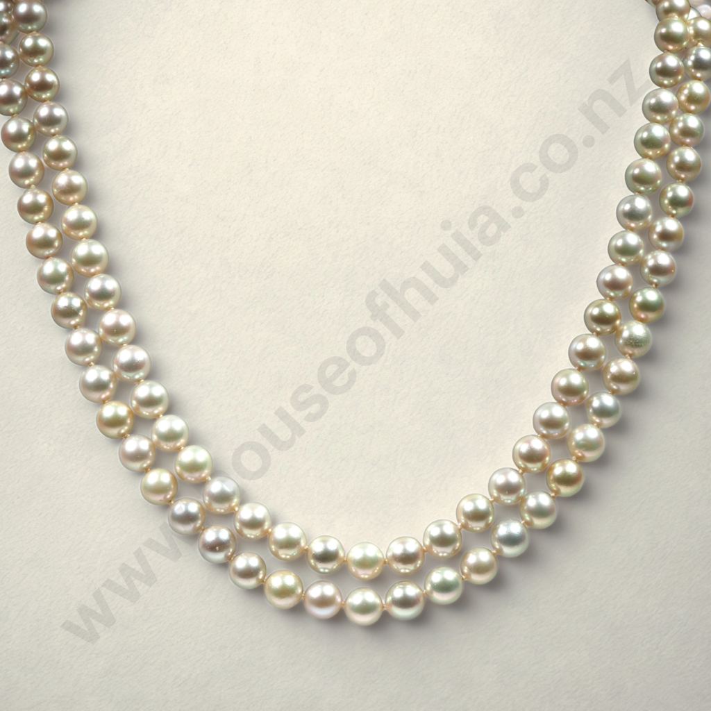 Stunning Double Strand of Akoya Pearl Necklace w 14ct Gold & Diamond Clasp w Valuation for $5,500.00 Image 1++
