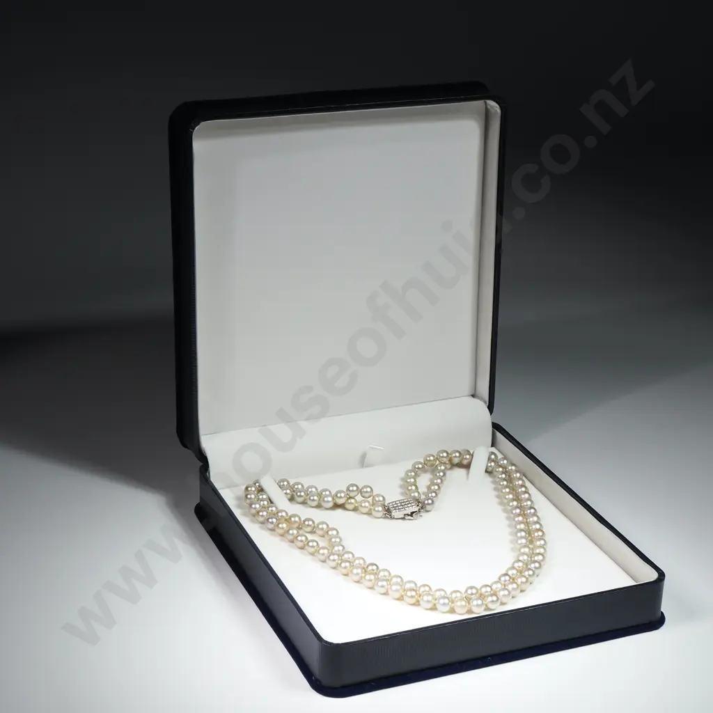 Stunning Double Strand of Akoya Pearl Necklace w 14ct Gold & Diamond Clasp w Valuation for $5,500.00 Image 1++