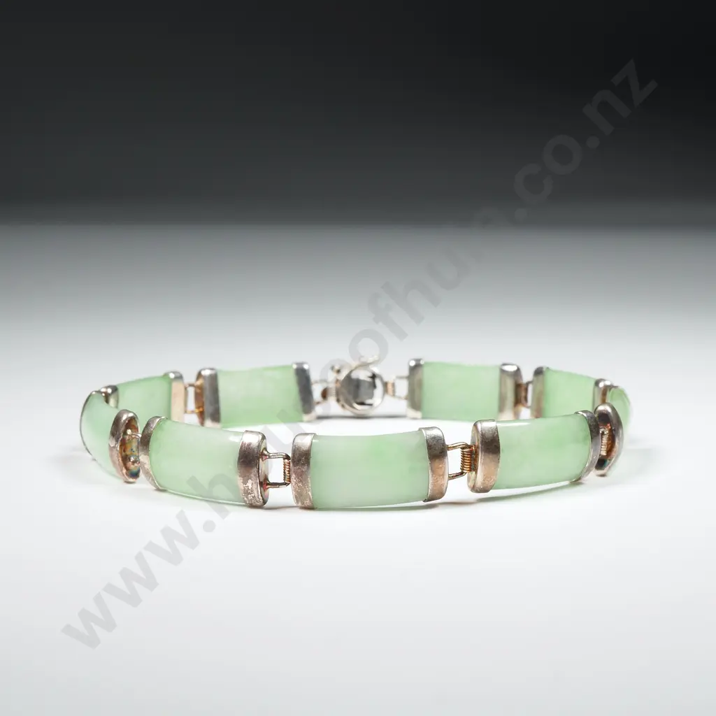 Sterling Silver & Jade Bracelet Image 1++