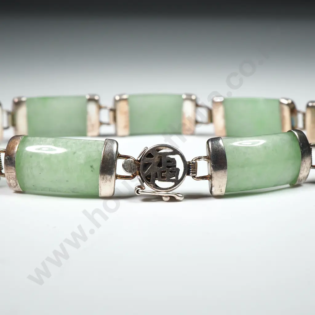 Sterling Silver & Jade Bracelet Image 1++